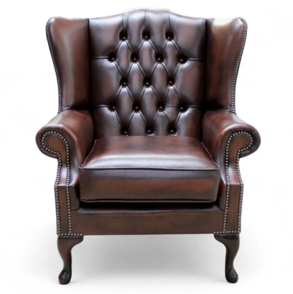 Chesterfield Bloomsbury Flat Wing High Back Wing Chair Antique Brown Leather 1
