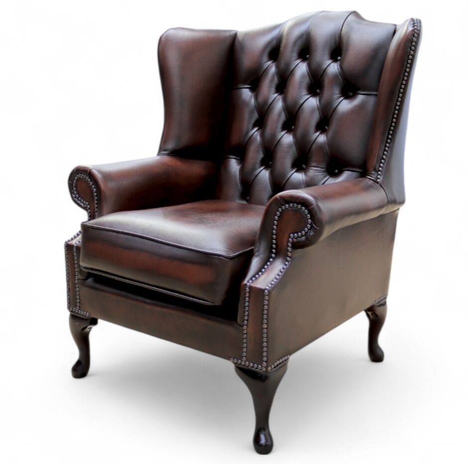 Chesterfield Bloomsbury Flat Wing High Back Wing Chair Antique Brown Leather 2