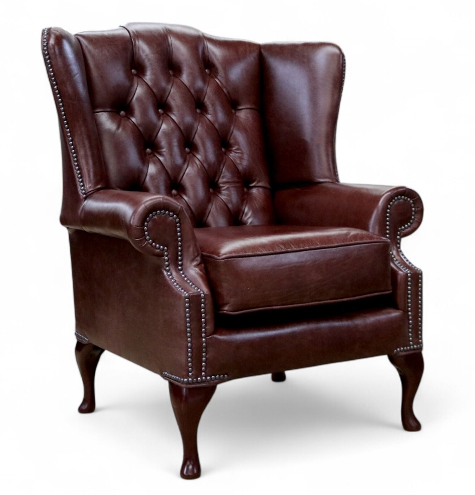 Chesterfield Bloomsbury Flat Wing Queen Anne High Back Wing Chair Old English Brown Leather