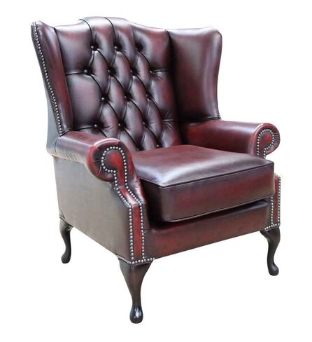 Rub Off Antique Oxblood Leather Chesterfield Bloomsbury Flat Wing High Back Wing Chair | DesignerSofas4U
