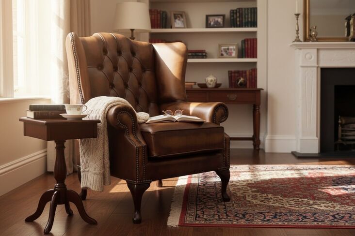 Chesterfield Bloomsbury Flat Wing Queen Anne High Back Wing Chair Antique Tan Leather