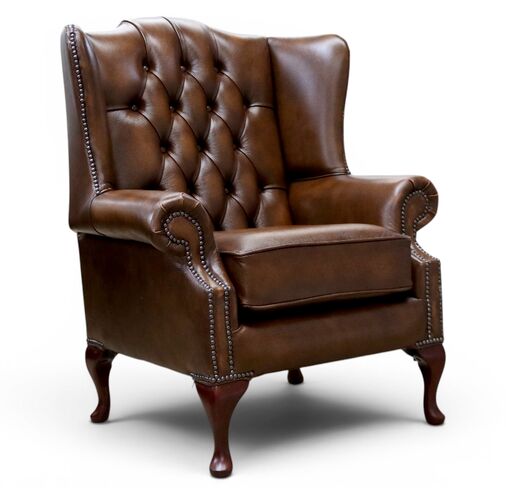 Chesterfield Bloomsbury Flat Wing Queen Anne High Back Wing Chair Antique Tan Leather