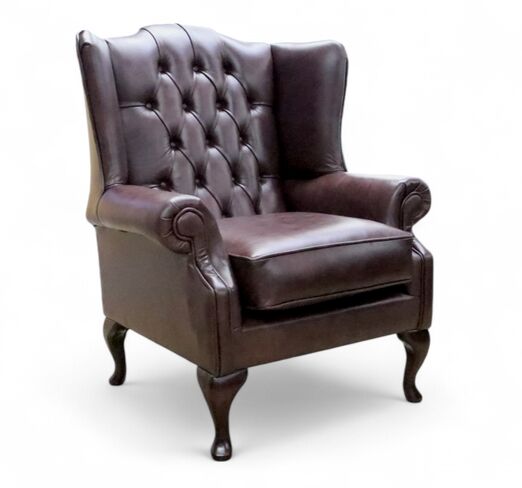 Chesterfield Bloomsbury Flat Wing Queen Anne High Back Wing Chair Old English Red Brown Leather
