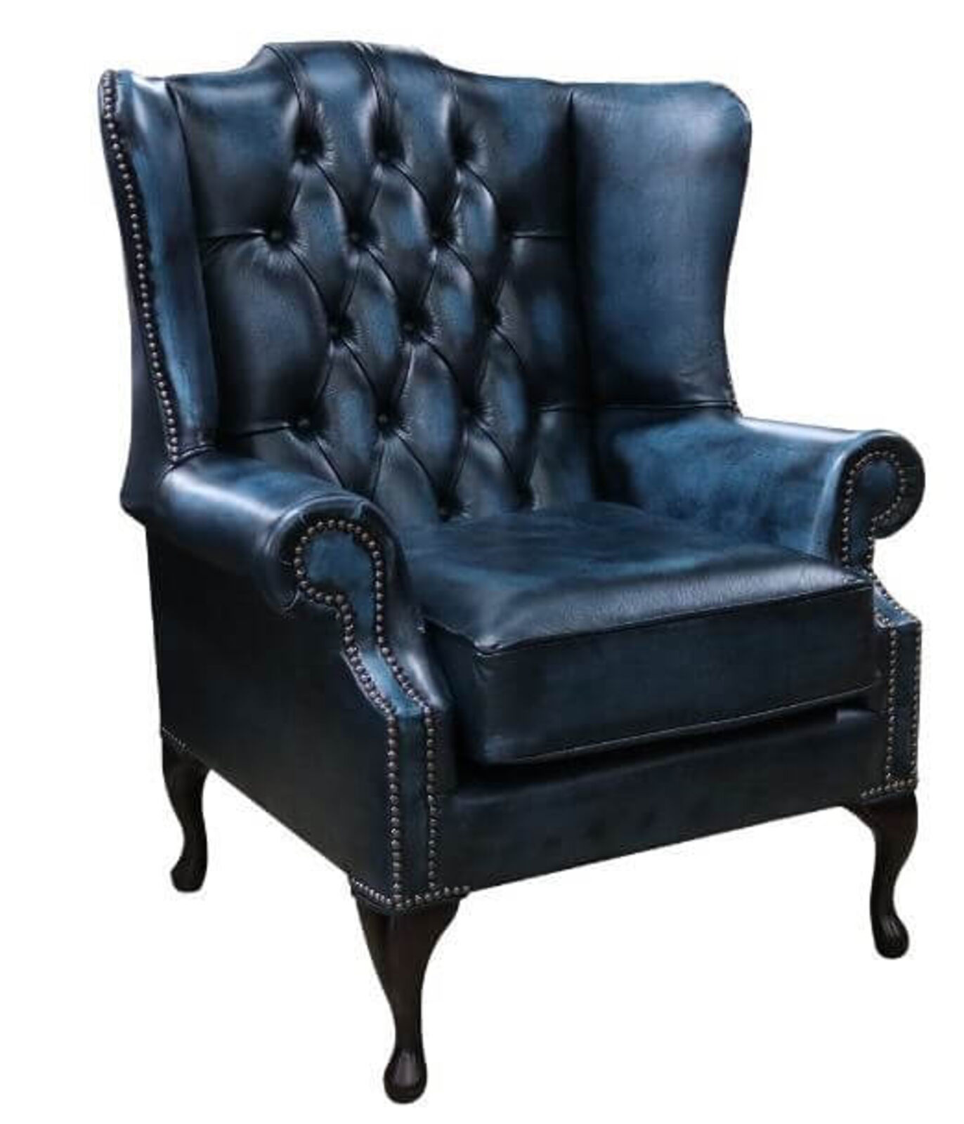 Product photograph of Chesterfield Bloomsbury Flat Wing Antique Blue Leather from Designer Sofas 4U
