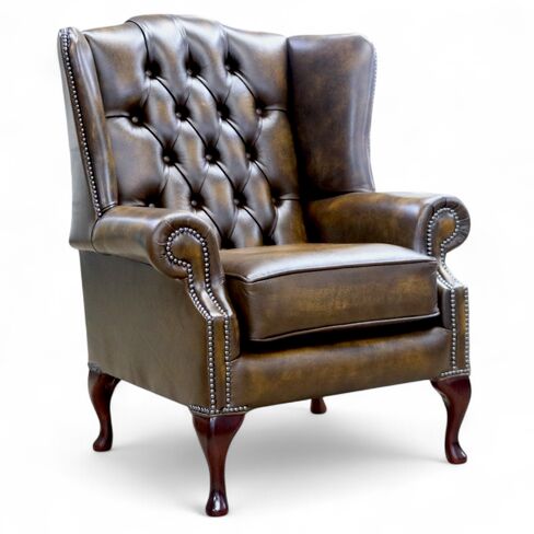 Chesterfield Bloomsbury Flat Wingback Armchair Antique Gold Leather