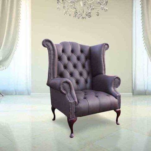 Chesterfield Buttoned Queen Anne High Back Wing Chair UK Manufactured Dark Chocolate
