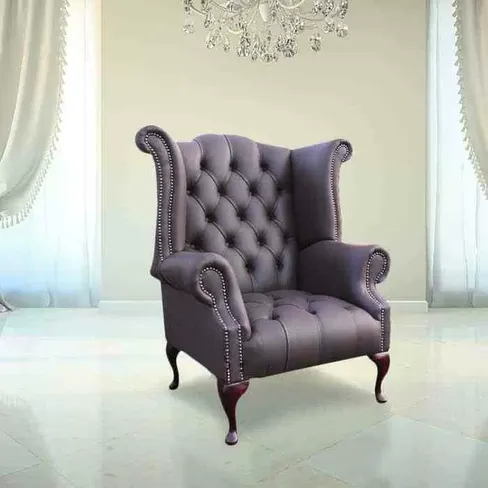 Chesterfield Buttoned Queen Anne High Back Wing Chair UK Manufactured Dark Chocolate