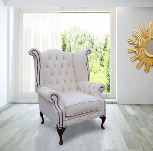 Chesterfield Chatsworth Queen Anne High Back Wing Chair UK Manufactured White