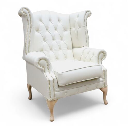 Chesterfield Chatsworth Queen Anne High Back Wing Chair White Buttoned
