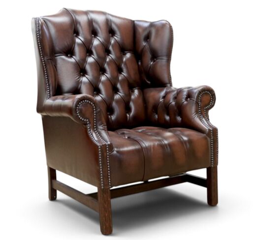 Chesterfield Churchill High Back Wing Chair UK Manufactured Antique Brown
