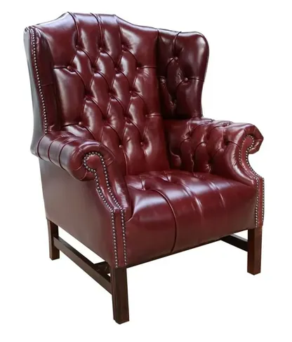 Newcastle Burgundy Leather Chesterfield Churchill High Back Wing Chair UK Manufactured | DesignerSofas4U
