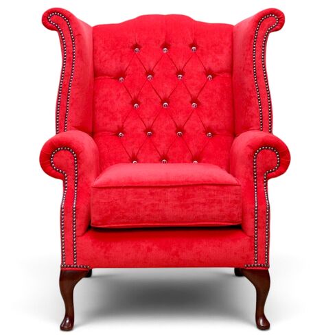 Chesterfield Crystal Diamante Queen Anne High Back Wing Chair Pimlico Rouge Red
