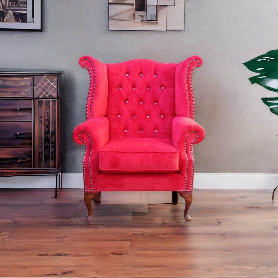 Chesterfield Crystal Queen Anne High Back Wing Chair Post Box Red