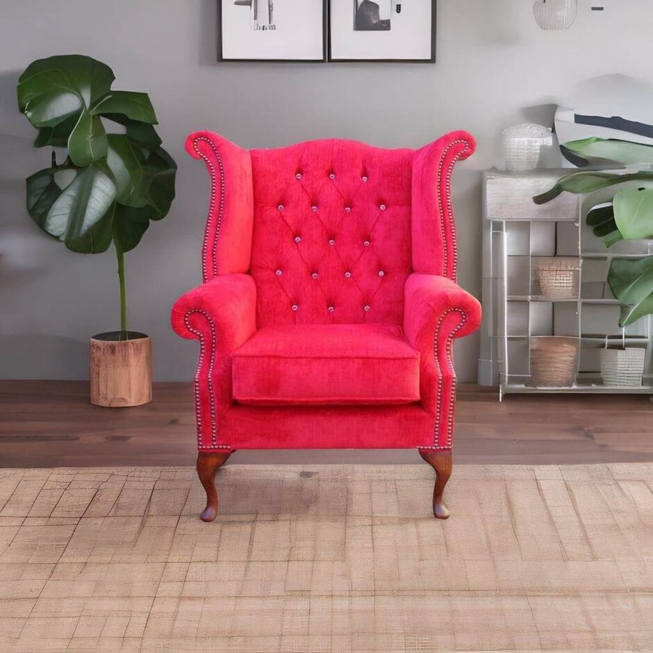 Chesterfield Crystal Queen Anne High Back Wing Chair Post Box Red2