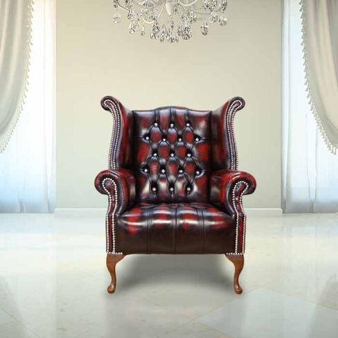 Chesterfield CRYSTALLIZED™ Elements Queen Anne High Back Wing Chair Oxblood Leather