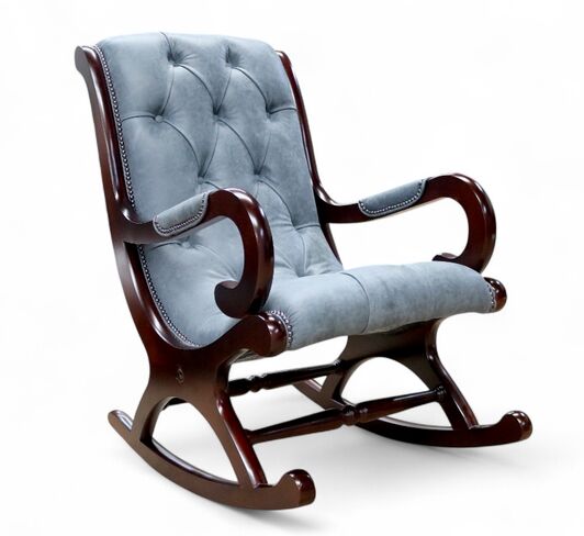 Chesterfield Duke Slipper Rocking Chair Cracked Wax Ash Grey Leather