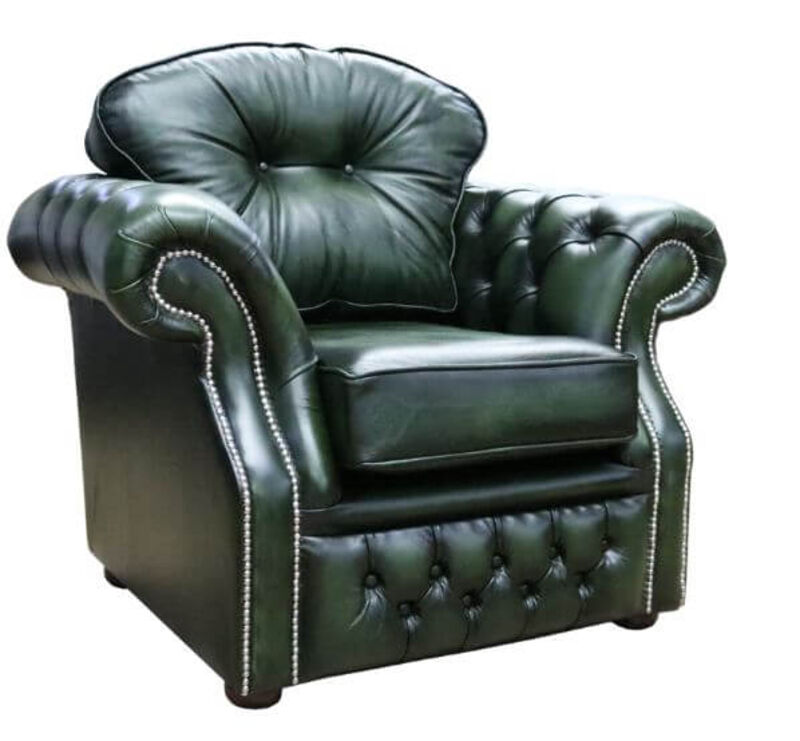 Product photograph of Chesterfield Era High Back Leather Armchair Antique Green from Designer Sofas 4U