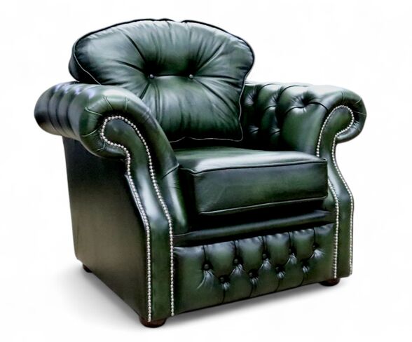 Chesterfield Era High Back Leather Armchair Antique Green