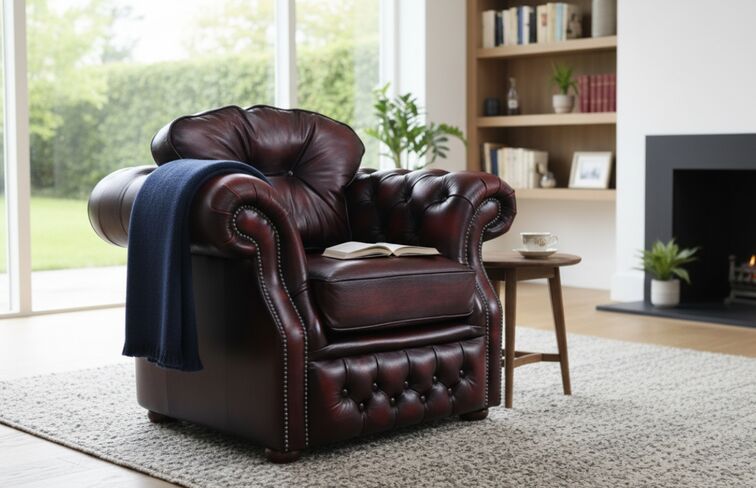 Chesterfield Era High Back Leather Armchair Antique Oxblood