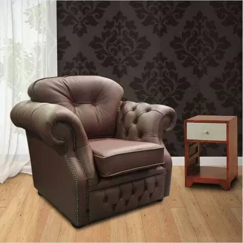 Chesterfield Era High Back Leather Armchair Burgandy