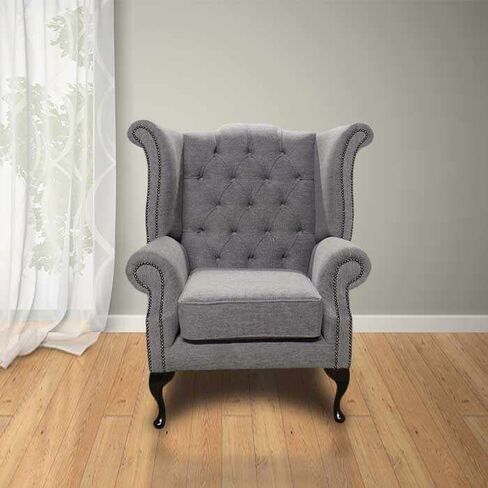 Chesterfield Fabric Newby High Back Wing Chair Verity Plain Steel Fabric