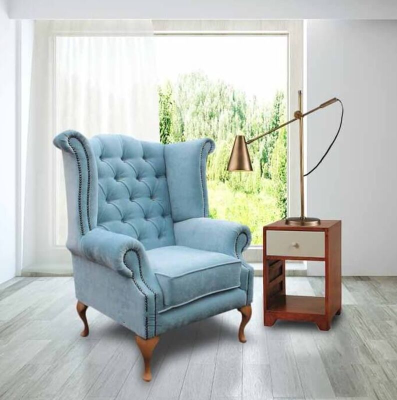 Product photograph of Chesterfield Queen Anne High Back Wing Chair Duck Egg Blue Amp Hellip from Designer Sofas 4U