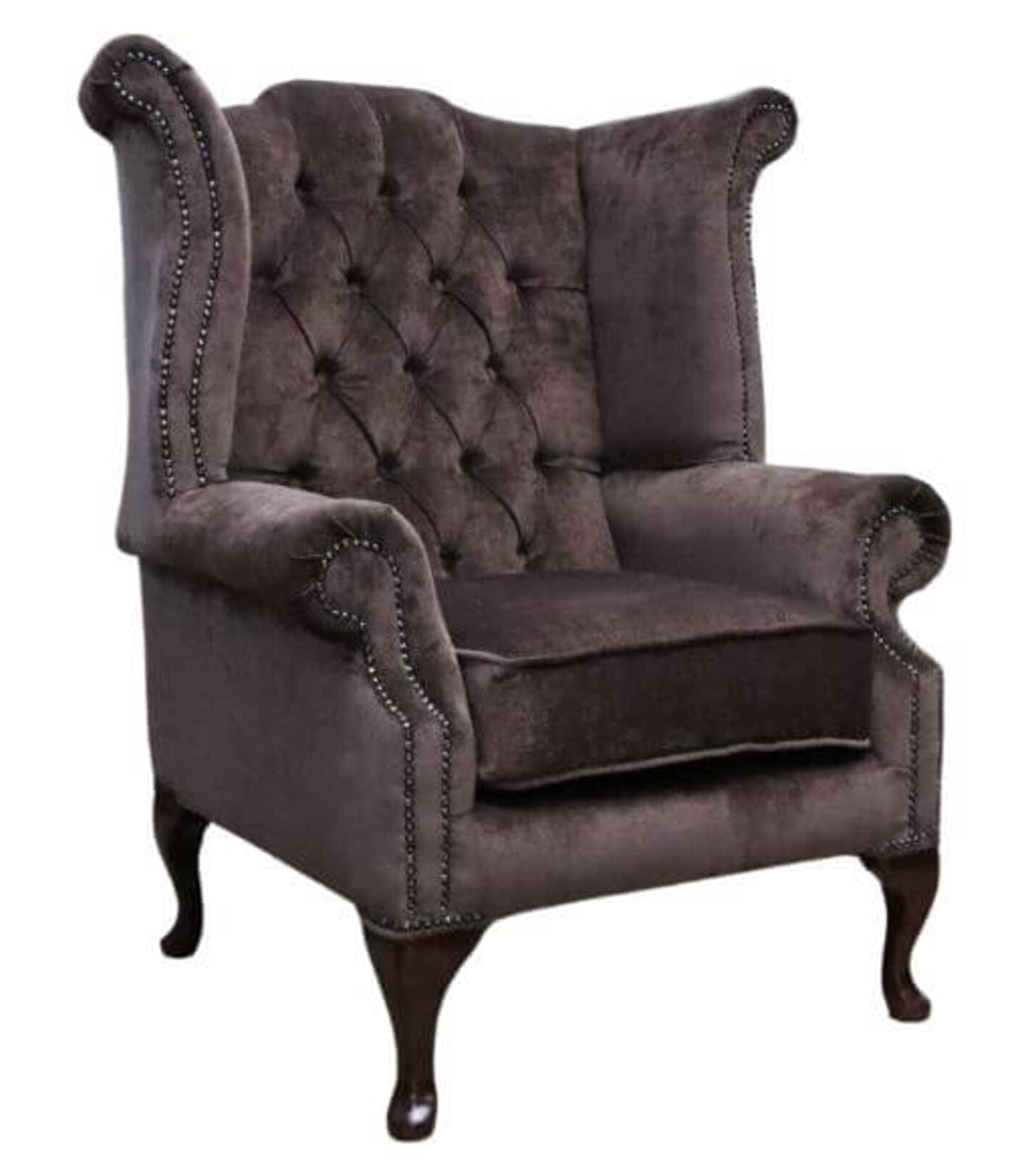 Product photograph of Chesterfield Fabric Queen Anne High Back Wing Chair Velluto Sienna from Designer Sofas 4U
