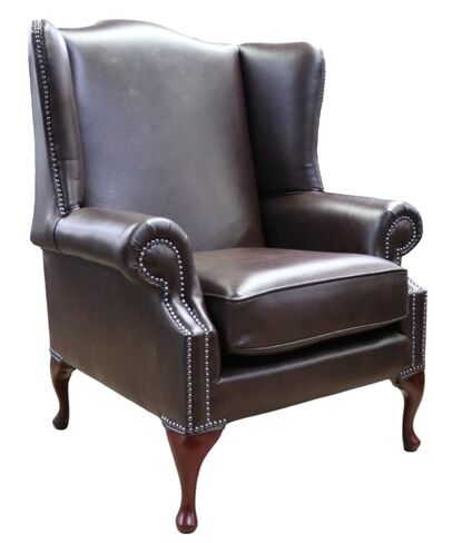 Chesterfield Flat Wing Saxon Mallory High Back Wing Chair Antique Brown Leather No Rub Off