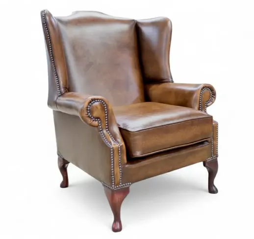 Chesterfield Flat Wing Saxon Mallory High Back Wing Chair Antique Tan Leather