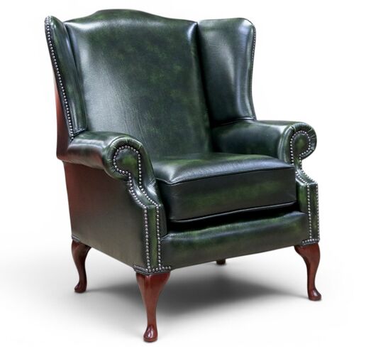 Chesterfield Flat Wing Saxon Mallory High Back Wing Chair UK Manufactured Antique Green