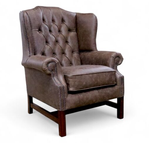 Chesterfield Georgian High Back Wing Chair Cracked Wax Tobacco Leather | DesignerSofas4U