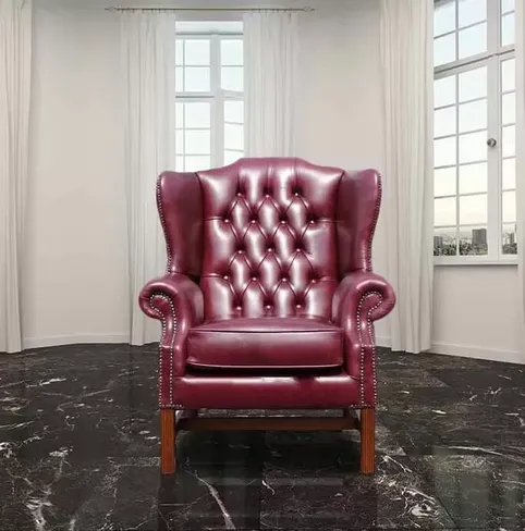 Chesterfield Georgian High Back Wing Chair UK Manufactured Old English Burgandy