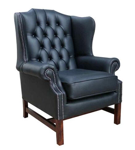 Chesterfield Georgian High Back Wing Chair Black Leather