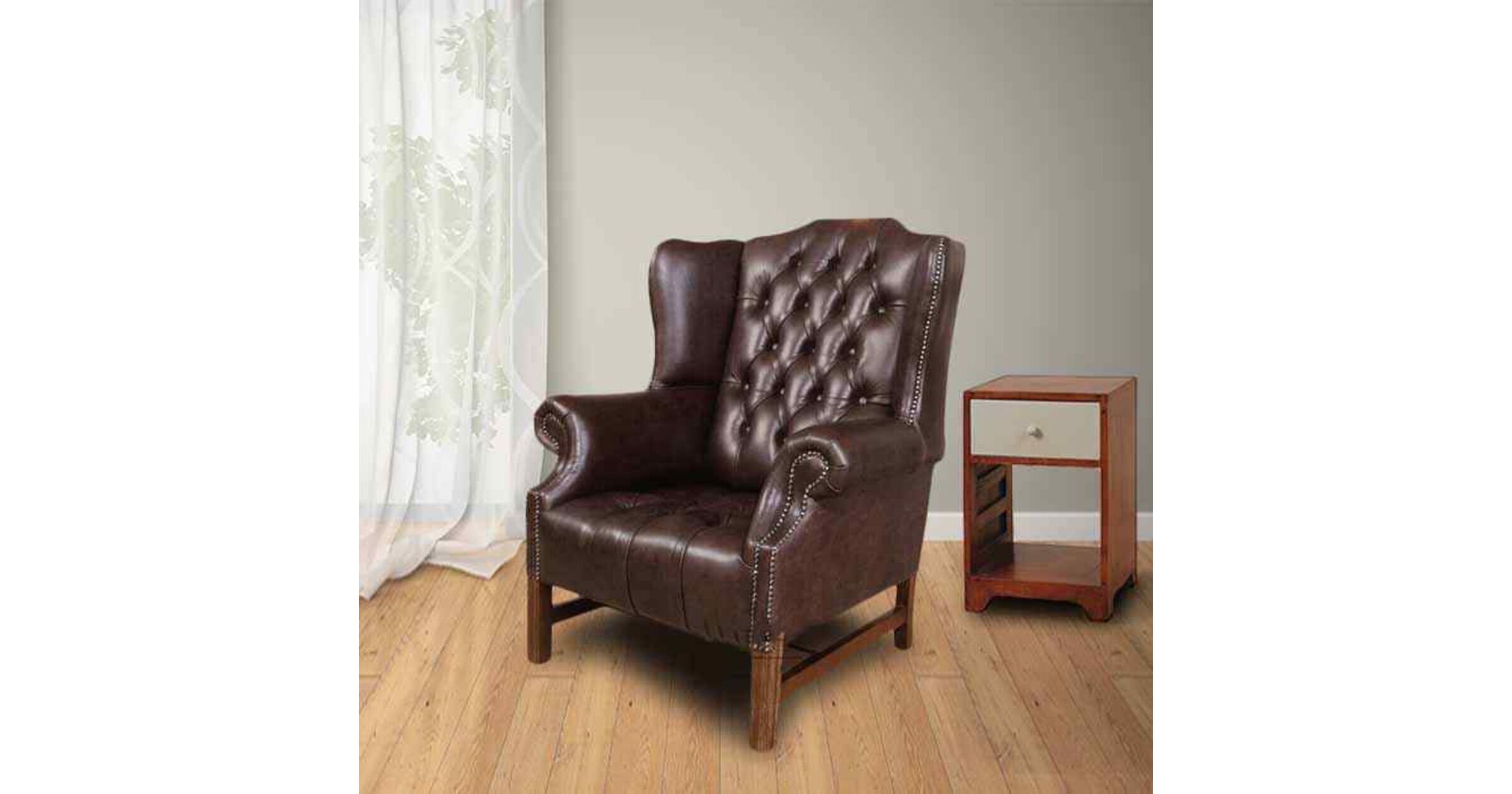 Brown Chesterfield Hamilton High Back Wing chair DesignerSofas4U