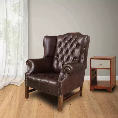 Chesterfield Hamilton High Back Wing Chair UK Manufactured Hand Dyed Dark Brown Leather