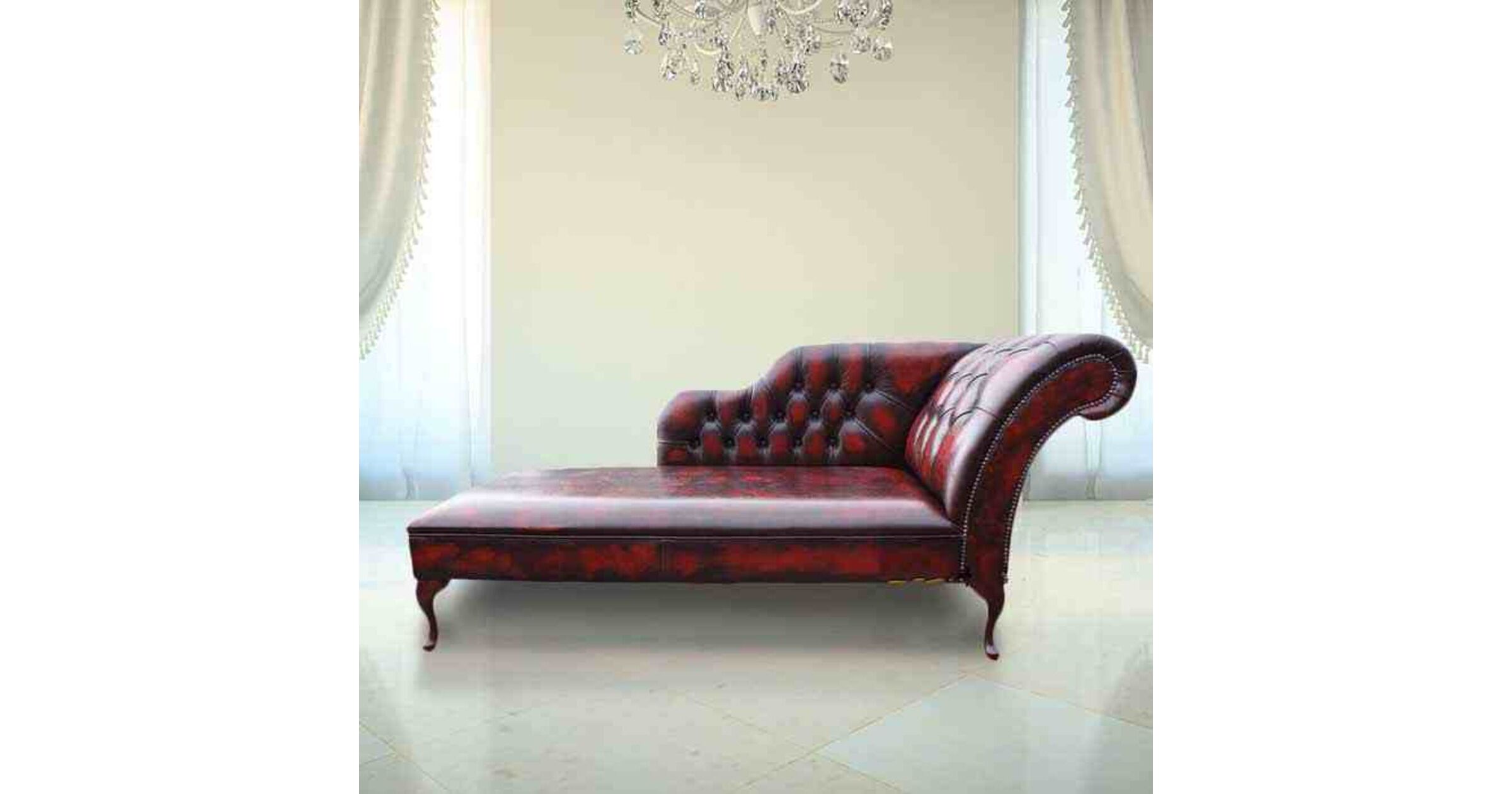 Oxblood Leather Chesterfield Chaise Lounge day Bed DesignerSofas4U