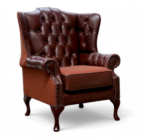 Chesterfield Ludlow High Back Wing Chair Newcastle Spice Leather And Carnegie Cinnamon fabric