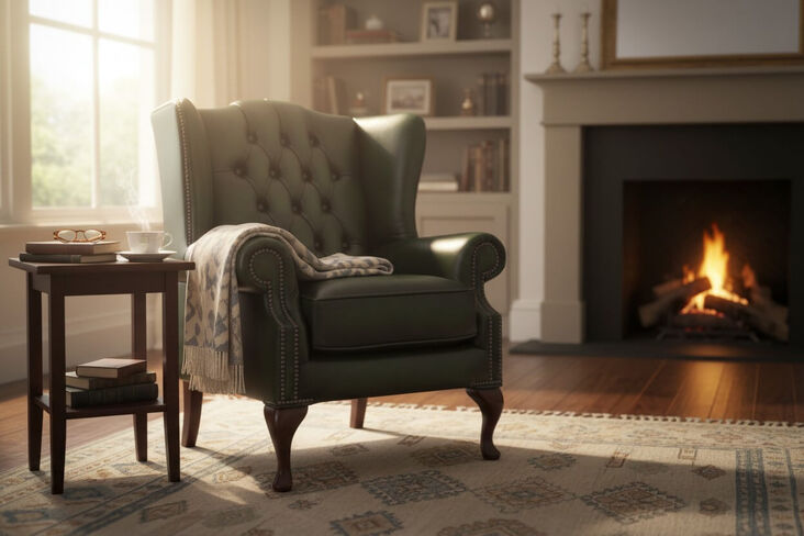 Chesterfield Mallory Flat Wing High Back Wing Chair Antique Green Real Leather