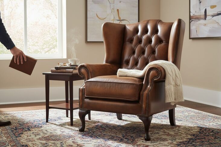 Chesterfield Mallory Flat Wing High Back Wing Chair Antique Tan Real Leather
