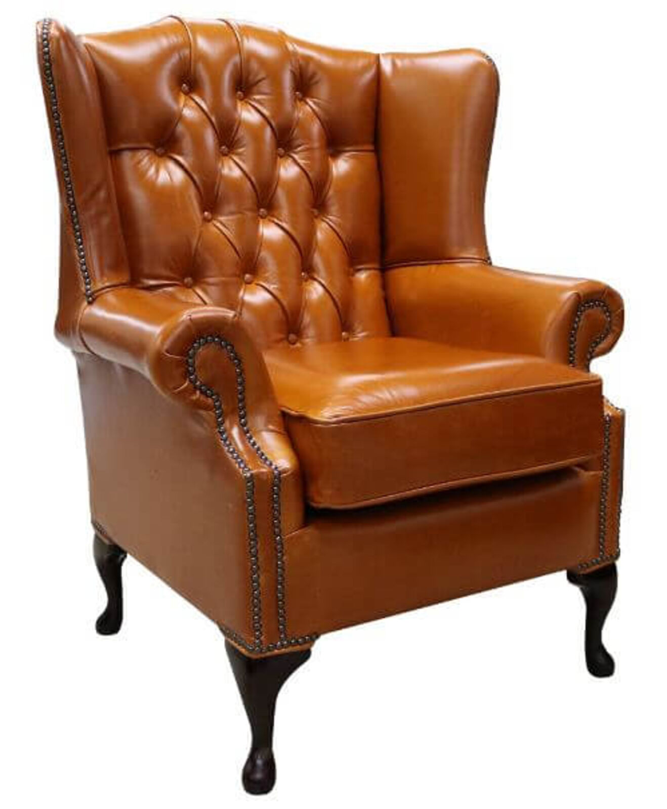 Product photograph of Chesterfield Mallory High Back Wing Chair Newcastle Spice Tan Leather from Designer Sofas 4U