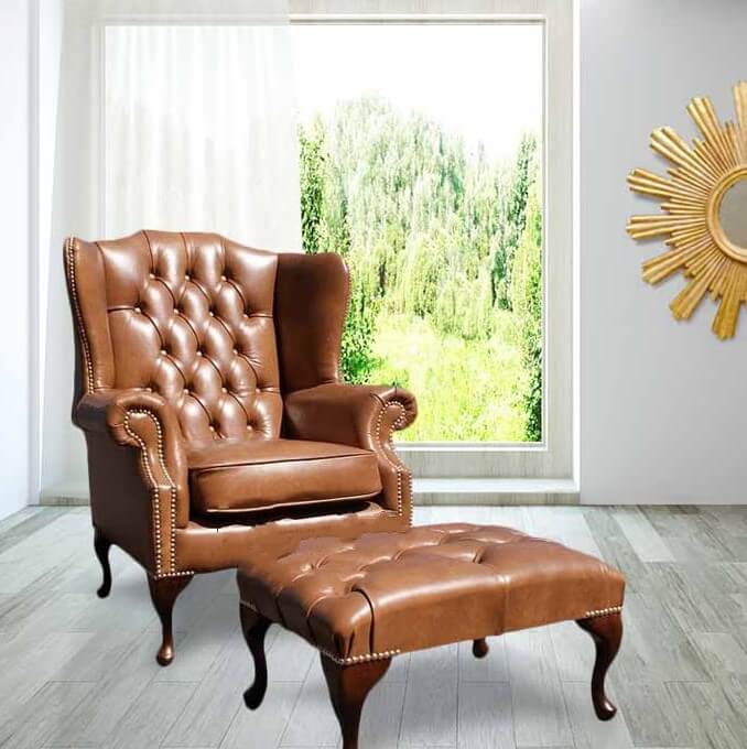 Chesterfield Mallory Wing Chair Footstool DesignerSofas4U