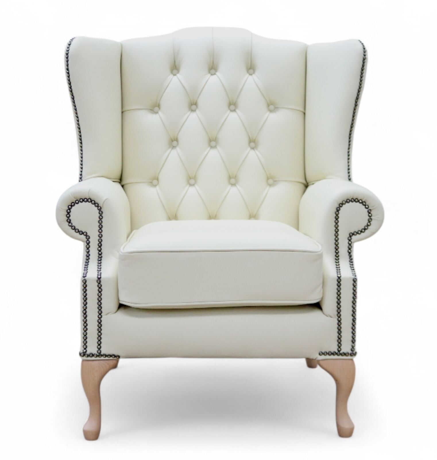 Chesterfield Mallory Wingback Chair Cream Leather thumbnail