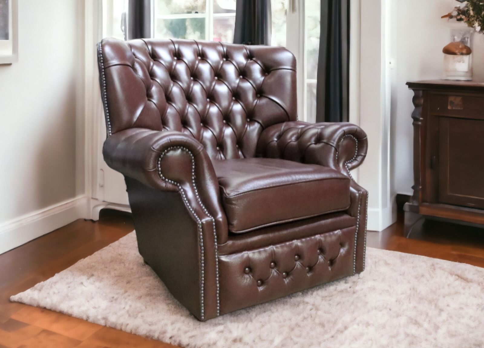 Product photograph of Chesterfield Monks High Back Wing Chair Byron Conker Leather Armchair from Designer Sofas 4U