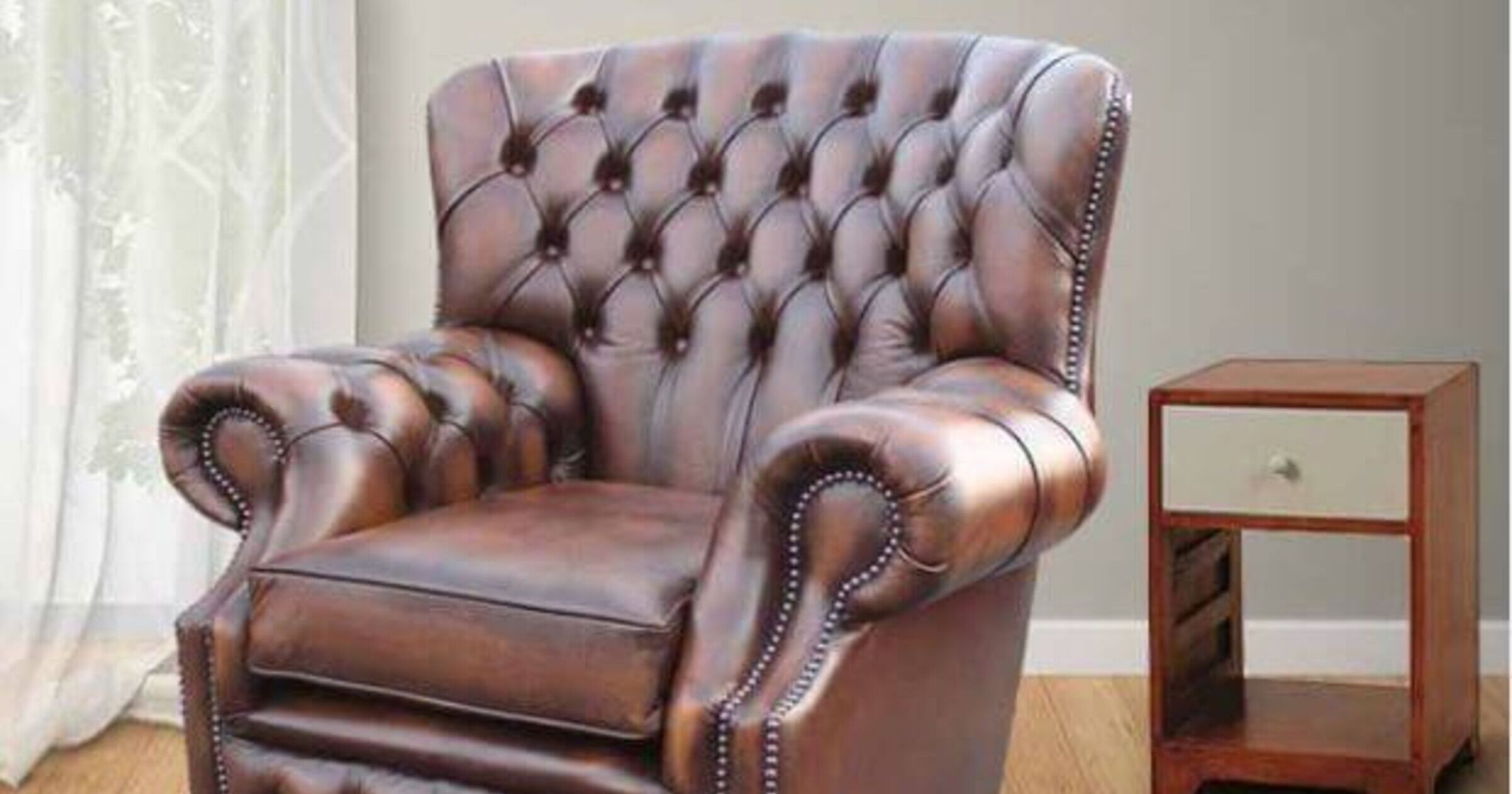 Brown Chesterfield Monks High Back armchair DesignerSofas4U