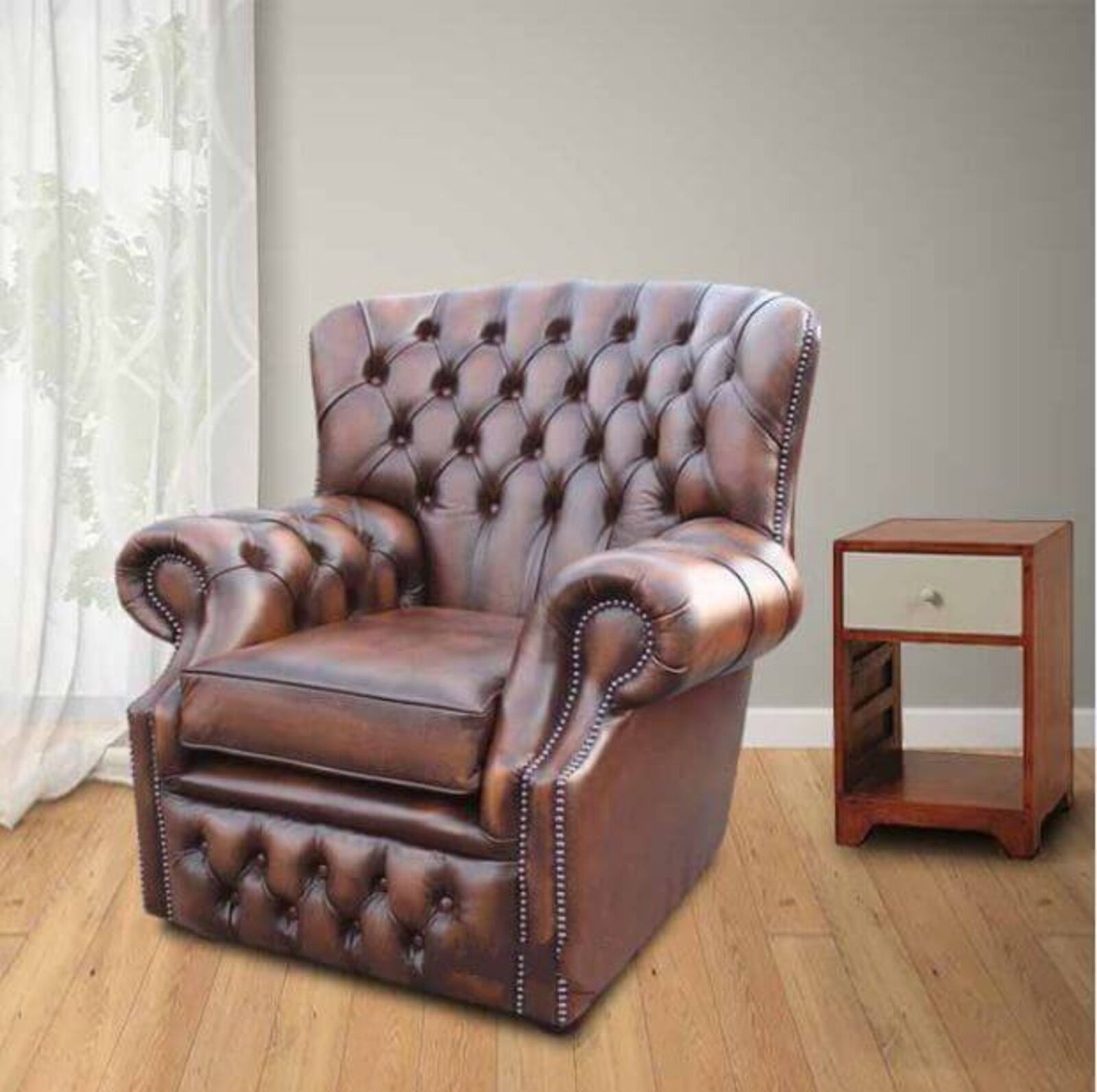 Product photograph of Chesterfield Monks High Back Wing Chair Antique Brown Amp Hellip from Designer Sofas 4U