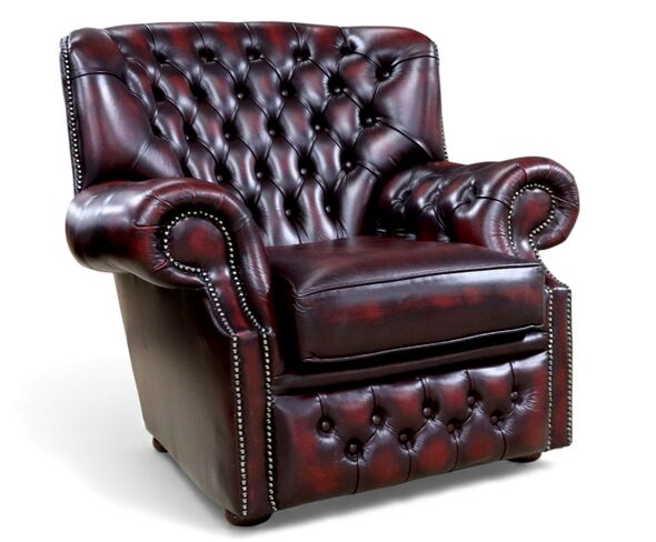 Chesterfield Monks High Back Wing Chair Antique Oxblood Red Real Leather Armchair
