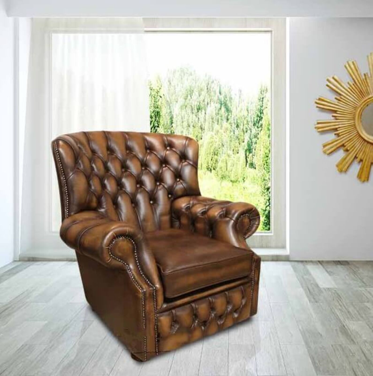 Product photograph of Chesterfield Monks High Back Wing Chair Antique Tan Uk Manufactured Armchair from Designer Sofas 4U