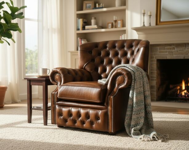 Chesterfield Monks High Back Wing Chair Antique Tan UK Manufactured Armchair
