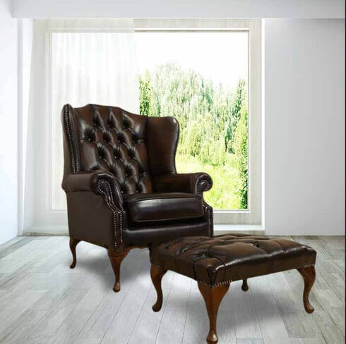 Chesterfield Offer Mallory High Back Wing Chair Footstool