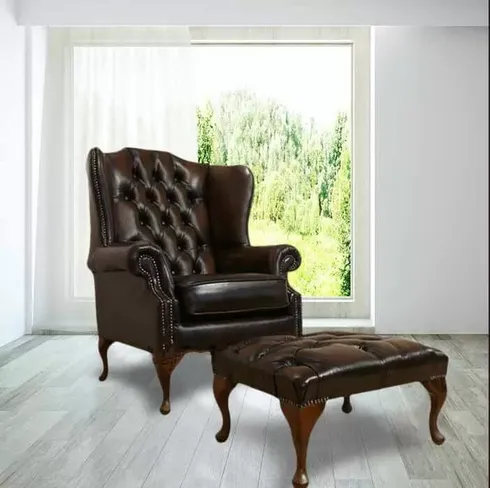 Chesterfield Offer Mallory High Back Wing Chair Footstool